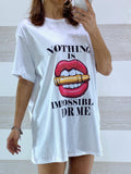 T-Shirt Cotone Nothing Is Impossible Stampa Bocca