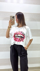 T-shirt Amber Oversize con Stampa Bocca