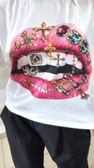 T-shirt Amber Oversize con Stampa Bocca