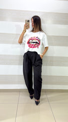 T-shirt Amber Oversize con Stampa Bocca