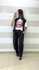 T-shirt Amber Oversize con Stampa Bocca