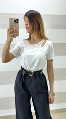 T Shirt Rylee Slavata con Strass e Oblò