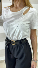 T Shirt Rylee Slavata con Strass e Oblò