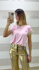 T Shirt Tameka con Profili Lurex Oro
