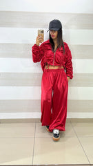Tuta Coordinato Jacki in Satin PantaPalazzo e Giubbino crop Arricciato