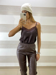 Top Angelica Canottina Satin e Pizzo in Tinta