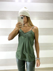 Top Angelica Canottina Satin e Pizzo in Tinta