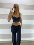 Top Bralette Alexa in Pizzo e Tulle con Coppe Nero