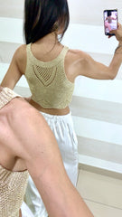 Top Crop Bess Traforato in Filo e Lurex Oro