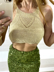 Top Crop Nara Traforato in Filo e Lurex