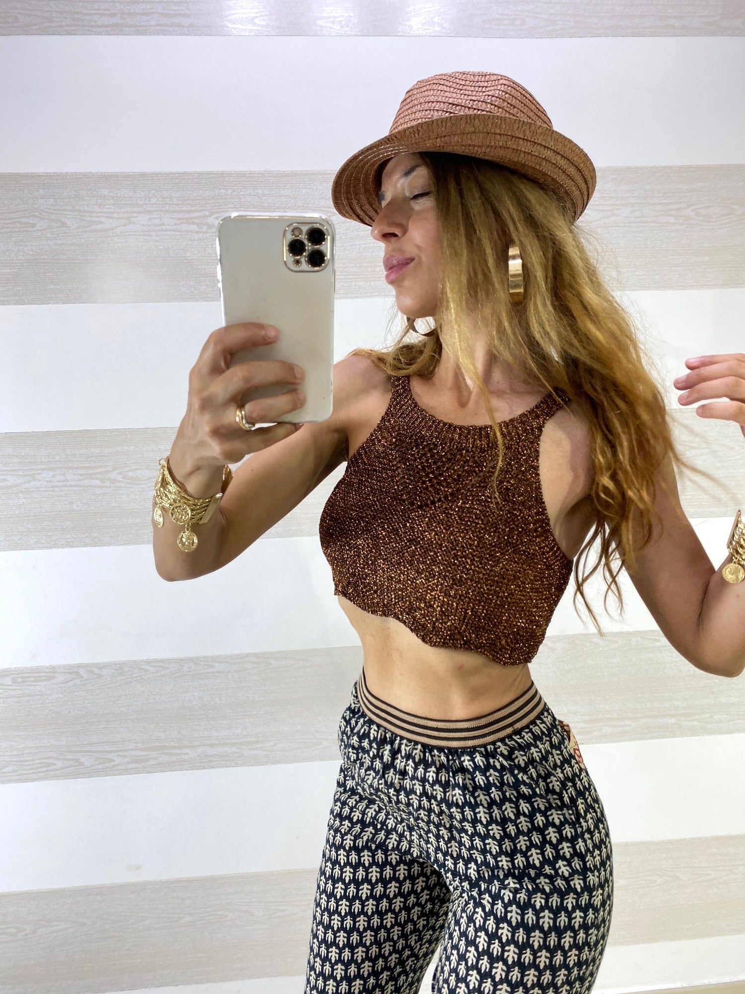 Top Crop Nara Traforato in Filo e Lurex