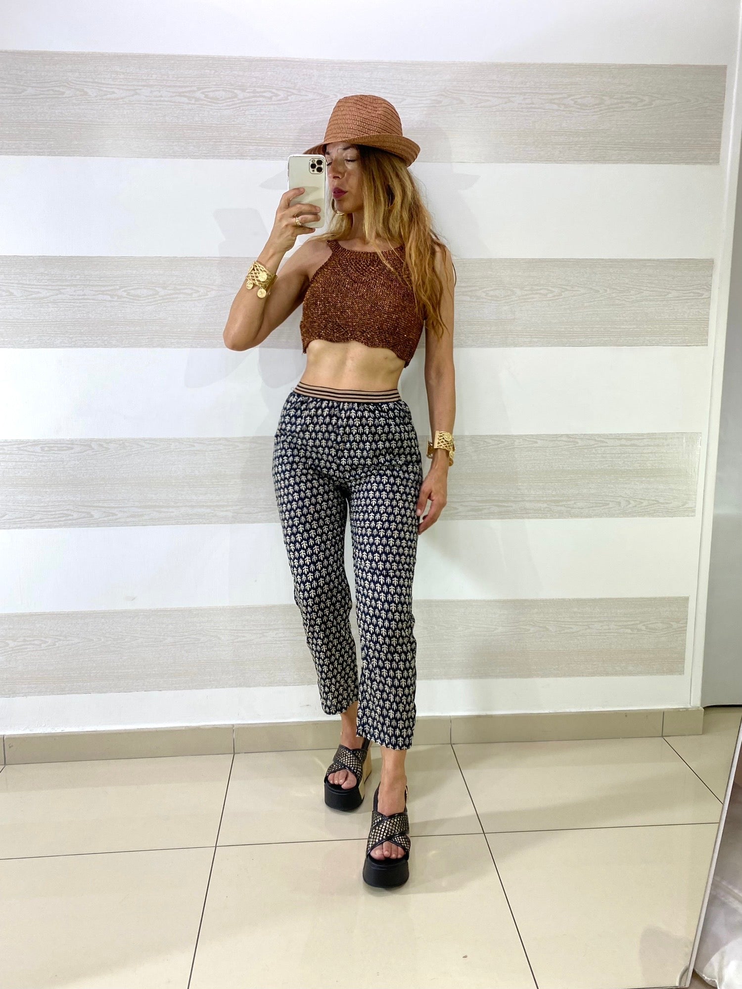 Top Crop Nara Traforato in Filo e Lurex