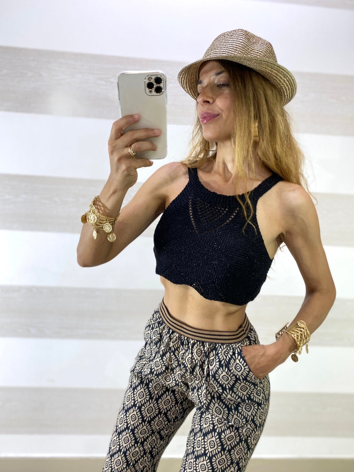 Top Crop Nara Traforato in Filo e Lurex