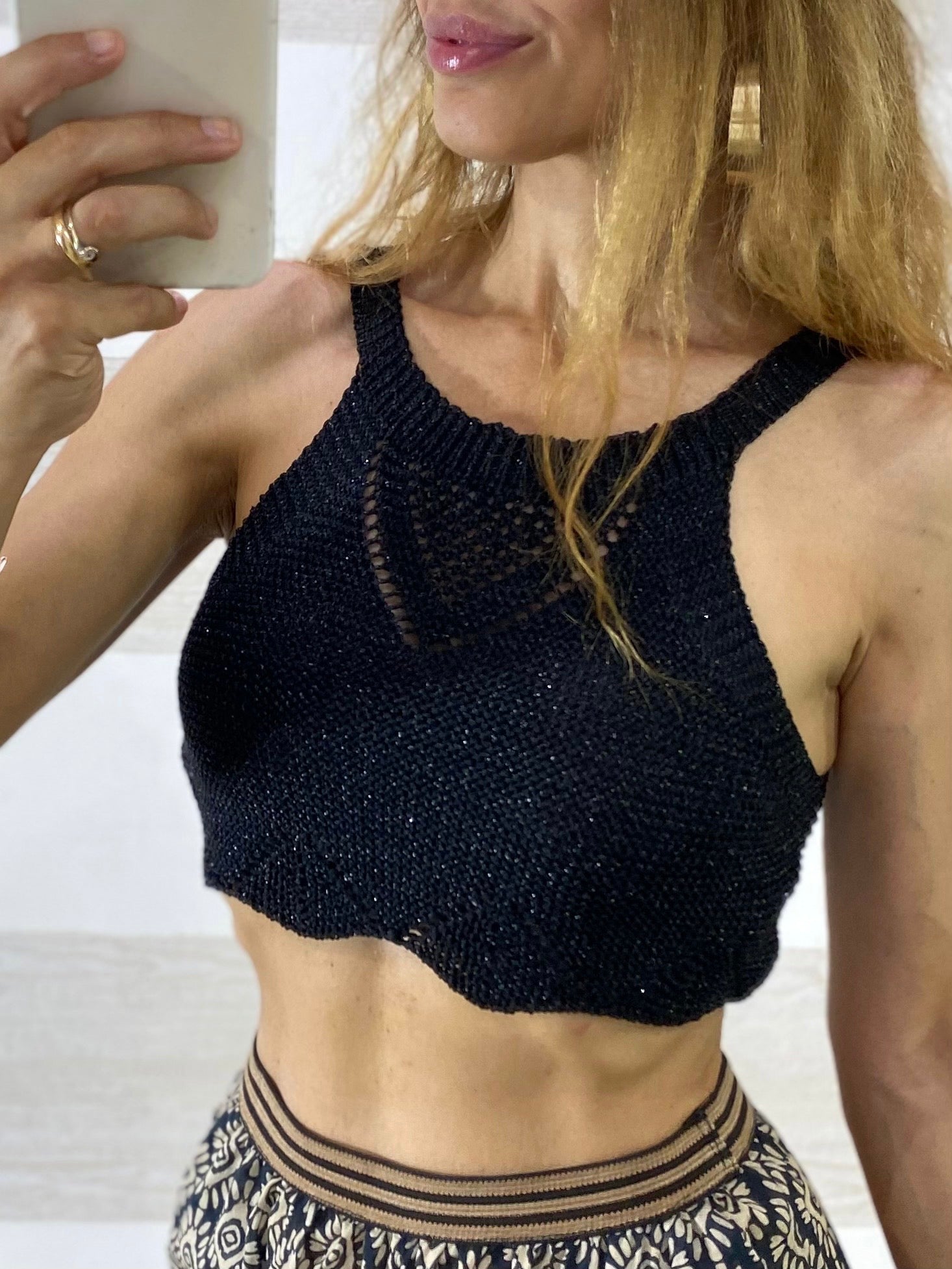 Top Crop Nara Traforato in Filo e Lurex
