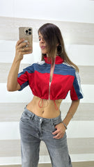 Top Giacca Cropped Arielle Tessuto e Jeans con Bande