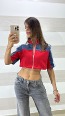 Top Giacca Cropped Arielle Tessuto e Jeans con Bande