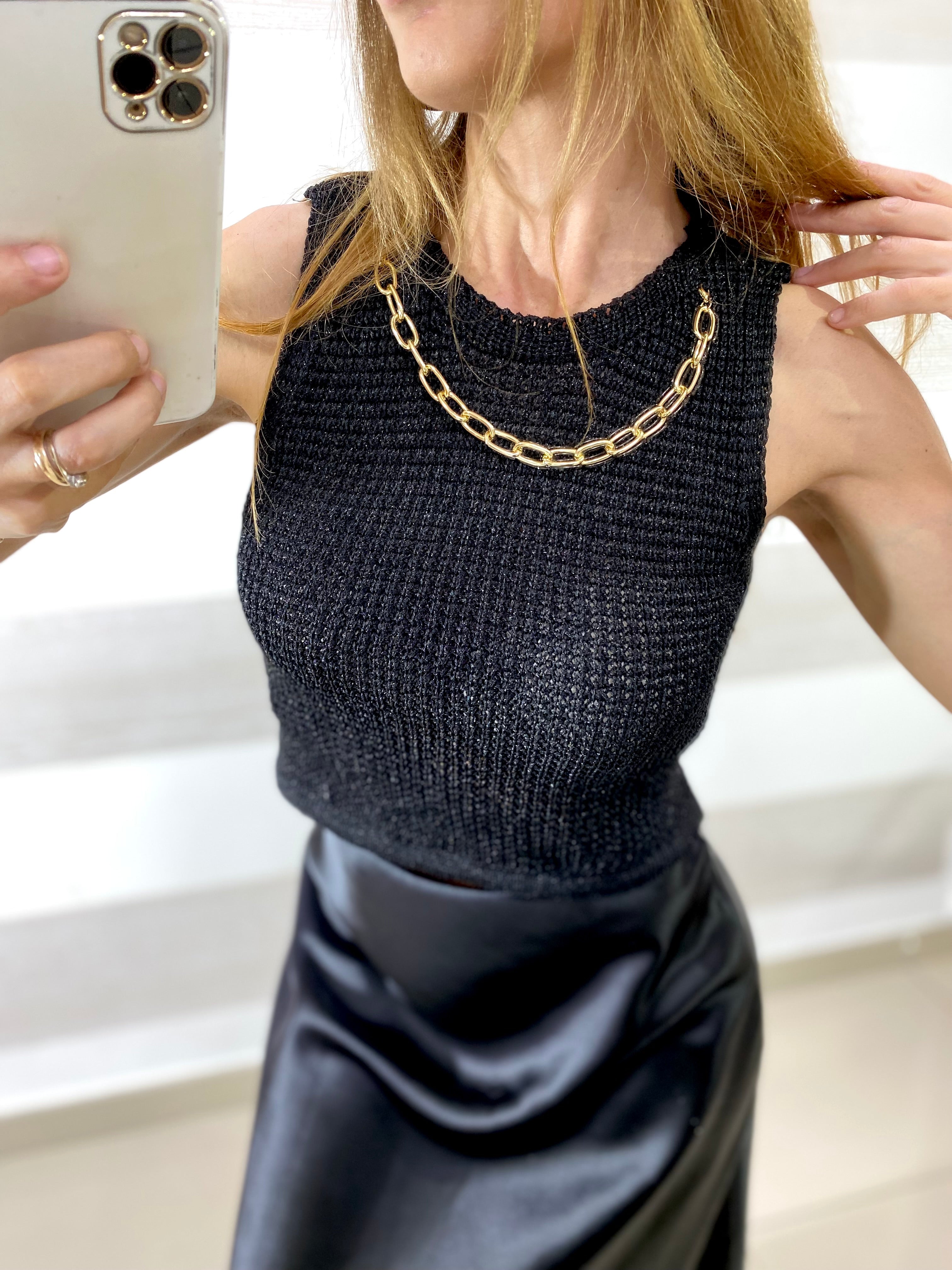 Top Margaret in Filo e Lurex con Catenina Oro