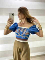 Top Micol Effetto Jeans con Ricami