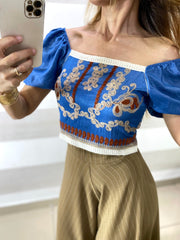 Top Micol Effetto Jeans con Ricami