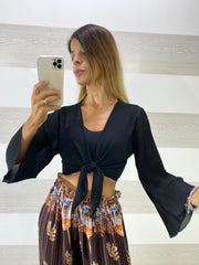 Top Milagros con Maniche Plissettate e Svasate