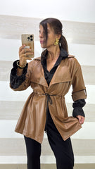 Trench Eco Pelle Githa Stile Parka con Coulisse