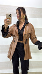 Trench Eco Pelle Githa Stile Parka con Coulisse