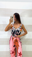 Tuta Intera Donalda Jumpsuit a Palazzo Maculata con Tigre