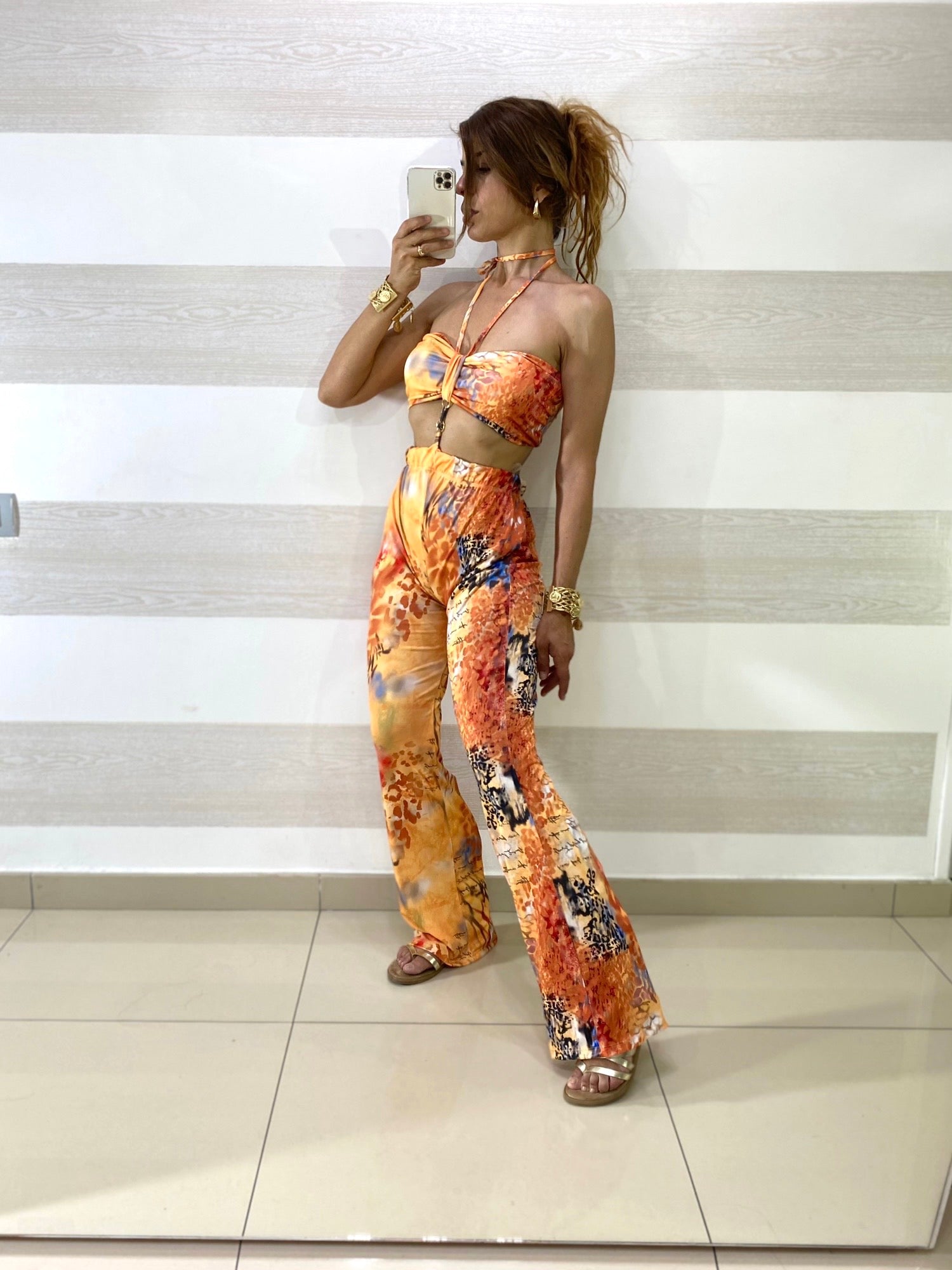 Tuta Rolyx PantaPalazzo e Top Animalier Astratto