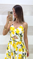 Vestito Annabel con Oblò al Ventre Stampa Limoni