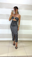 Vestito Carry a Pois con Coppette e Spacco