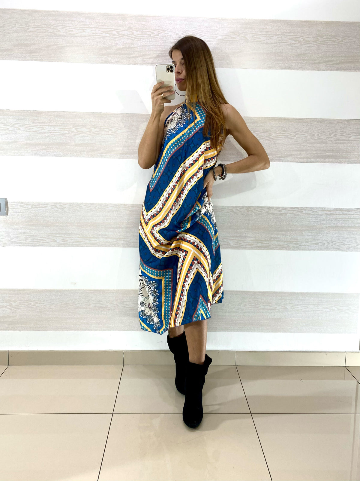 Vestito Flaminia Fantasia Etnica Scollo Americana