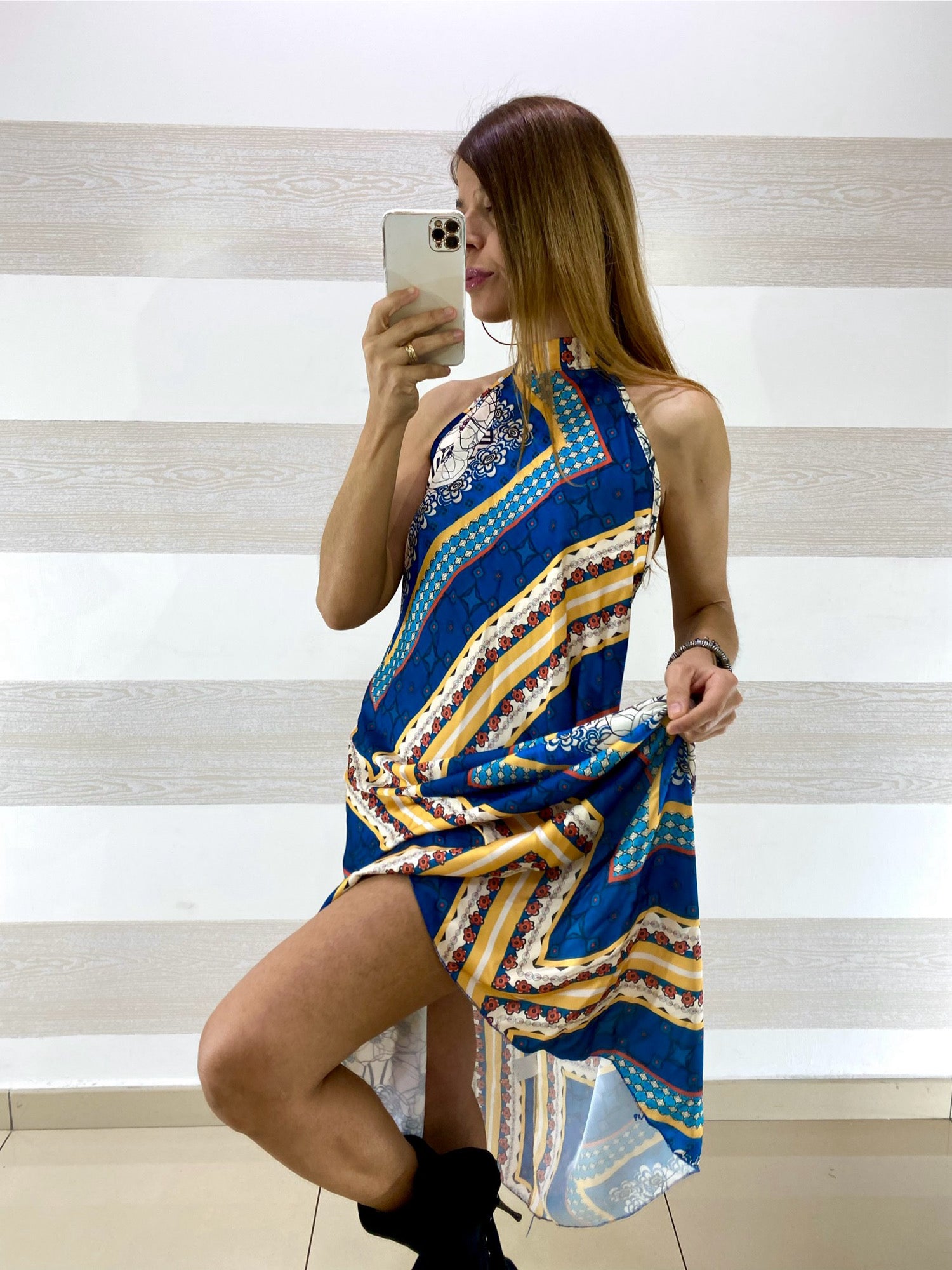 Vestito Flaminia Fantasia Etnica Scollo Americana