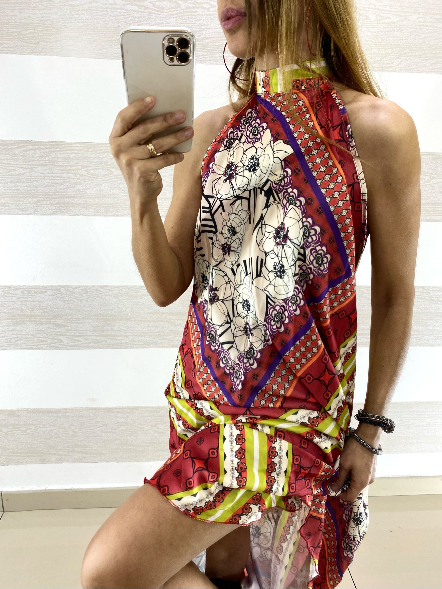 Vestito Flaminia Fantasia Etnica Scollo Americana