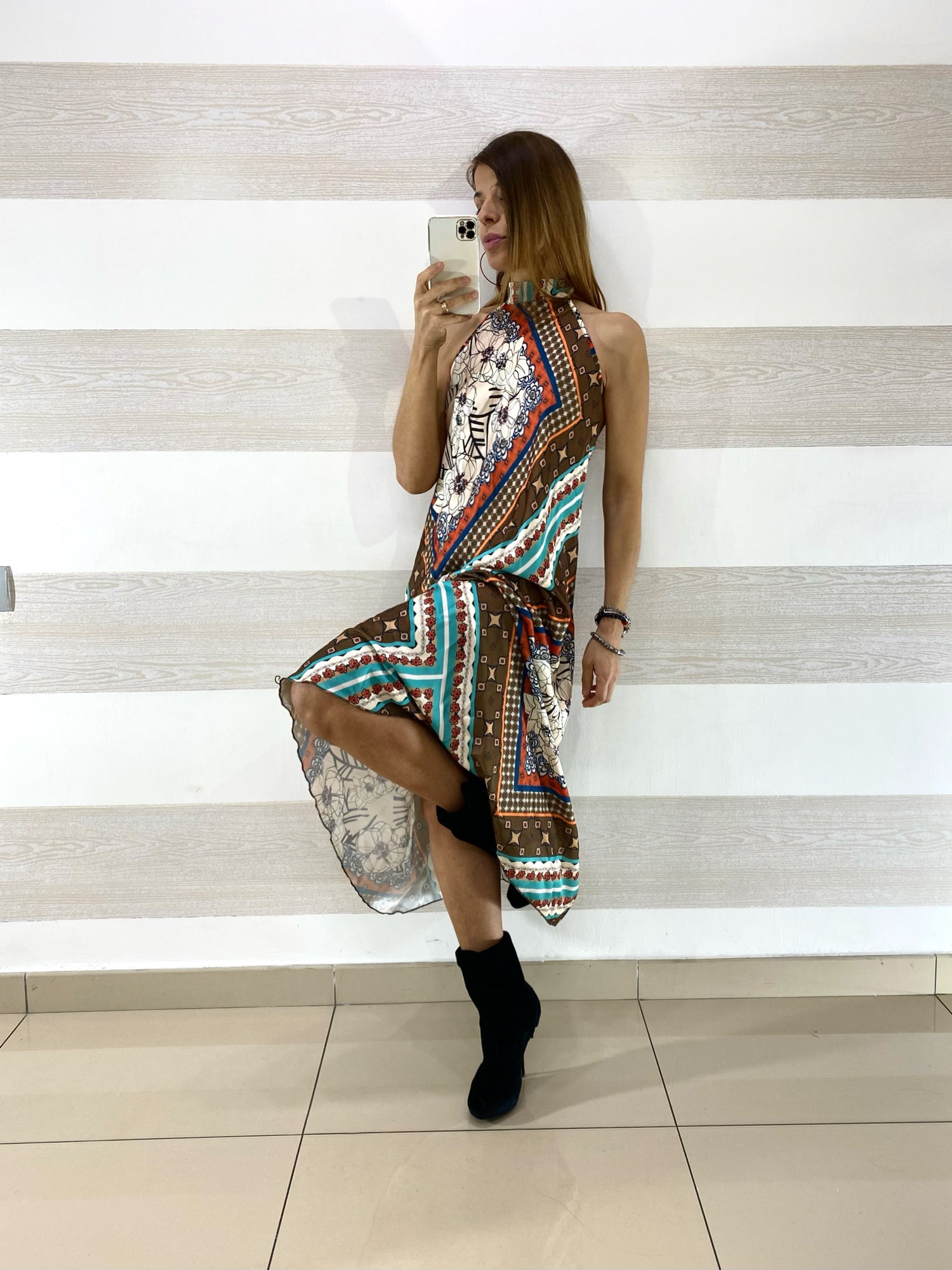 Vestito Flaminia Fantasia Etnica Scollo Americana