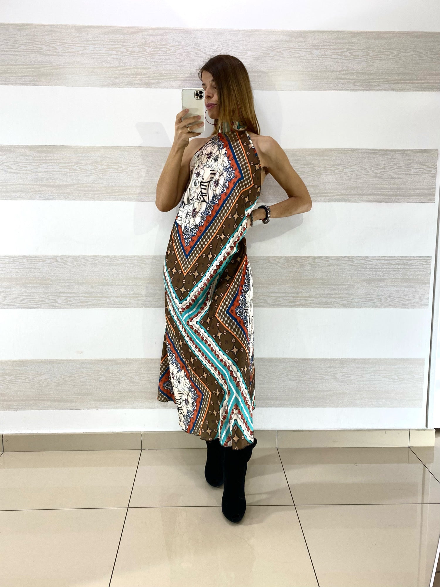 Vestito Flaminia Fantasia Etnica Scollo Americana