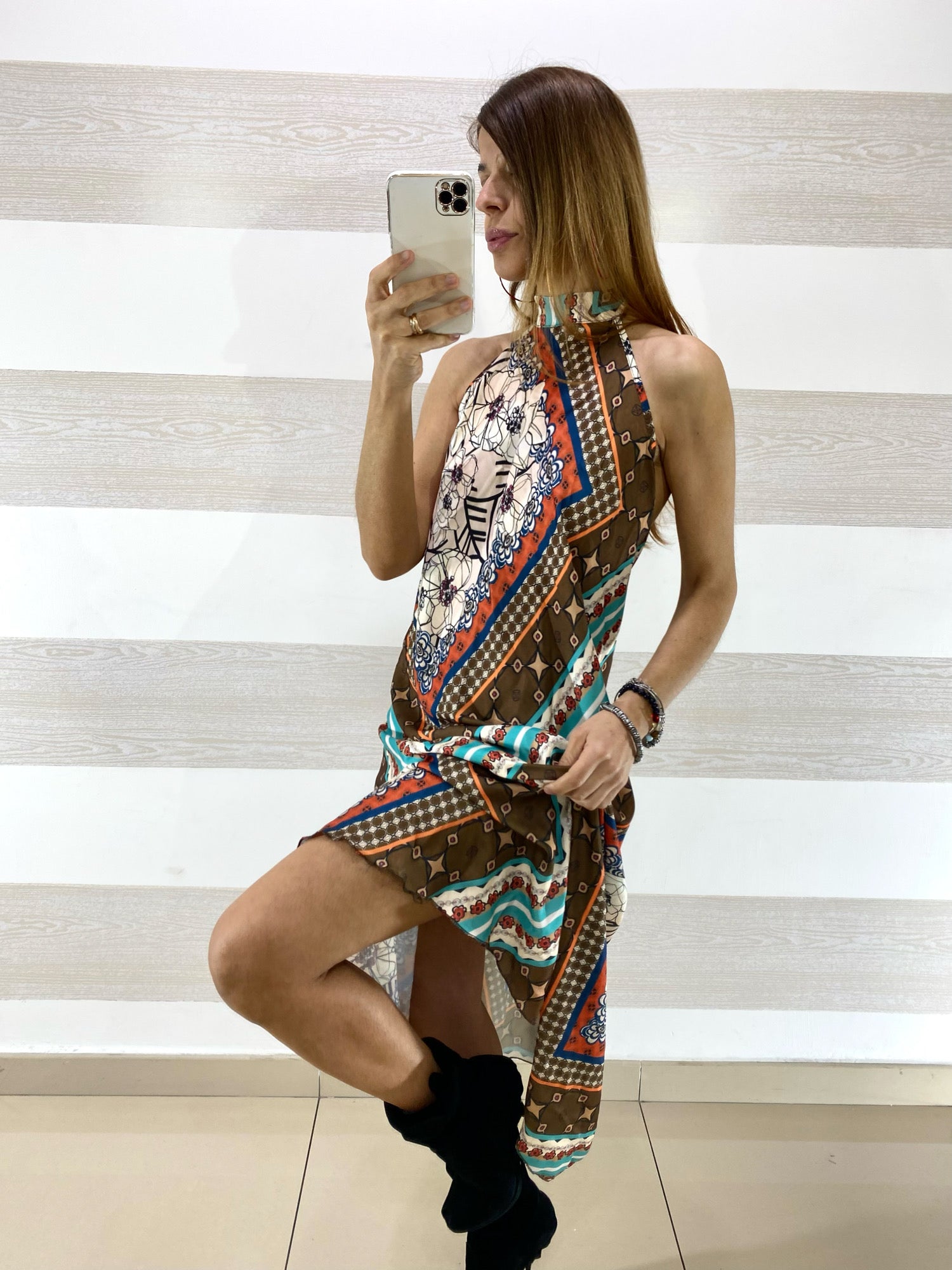 Vestito Flaminia Fantasia Etnica Scollo Americana