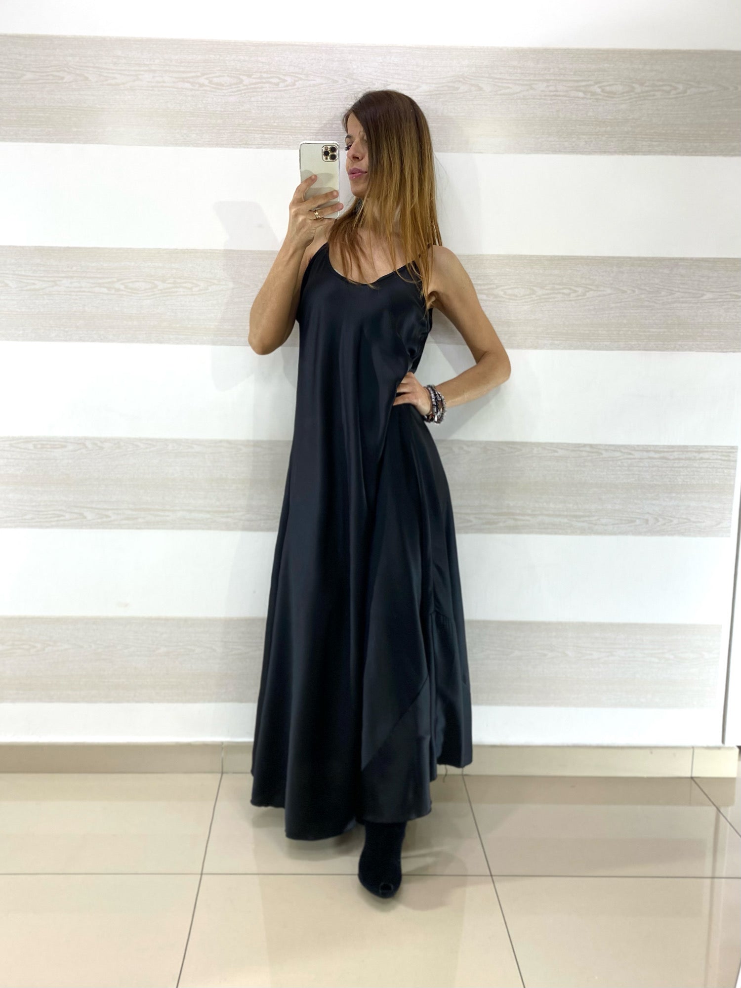 Vestito Flavia Satin Lungo Bretelline