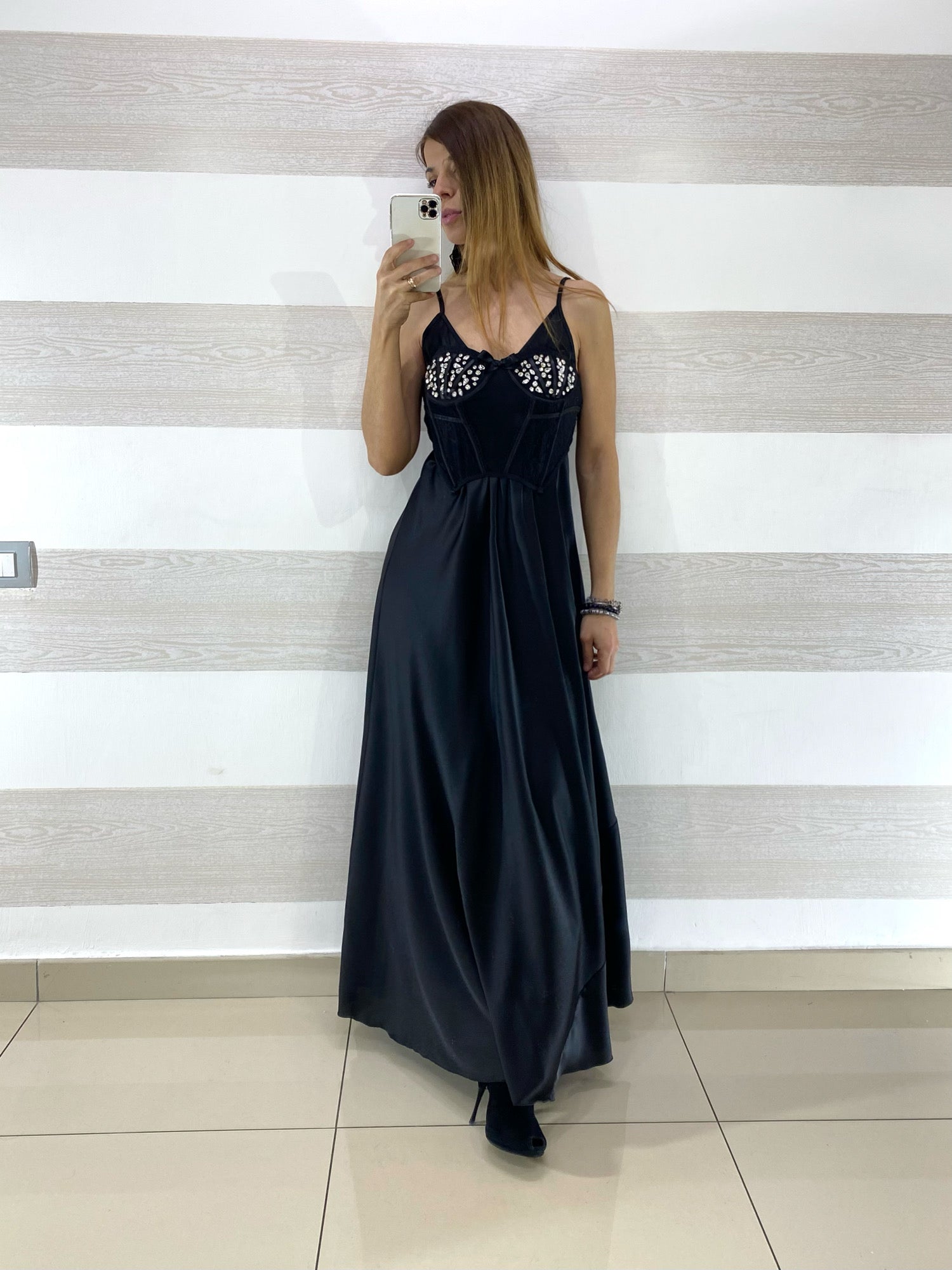 Vestito Flavia Satin Lungo Bretelline