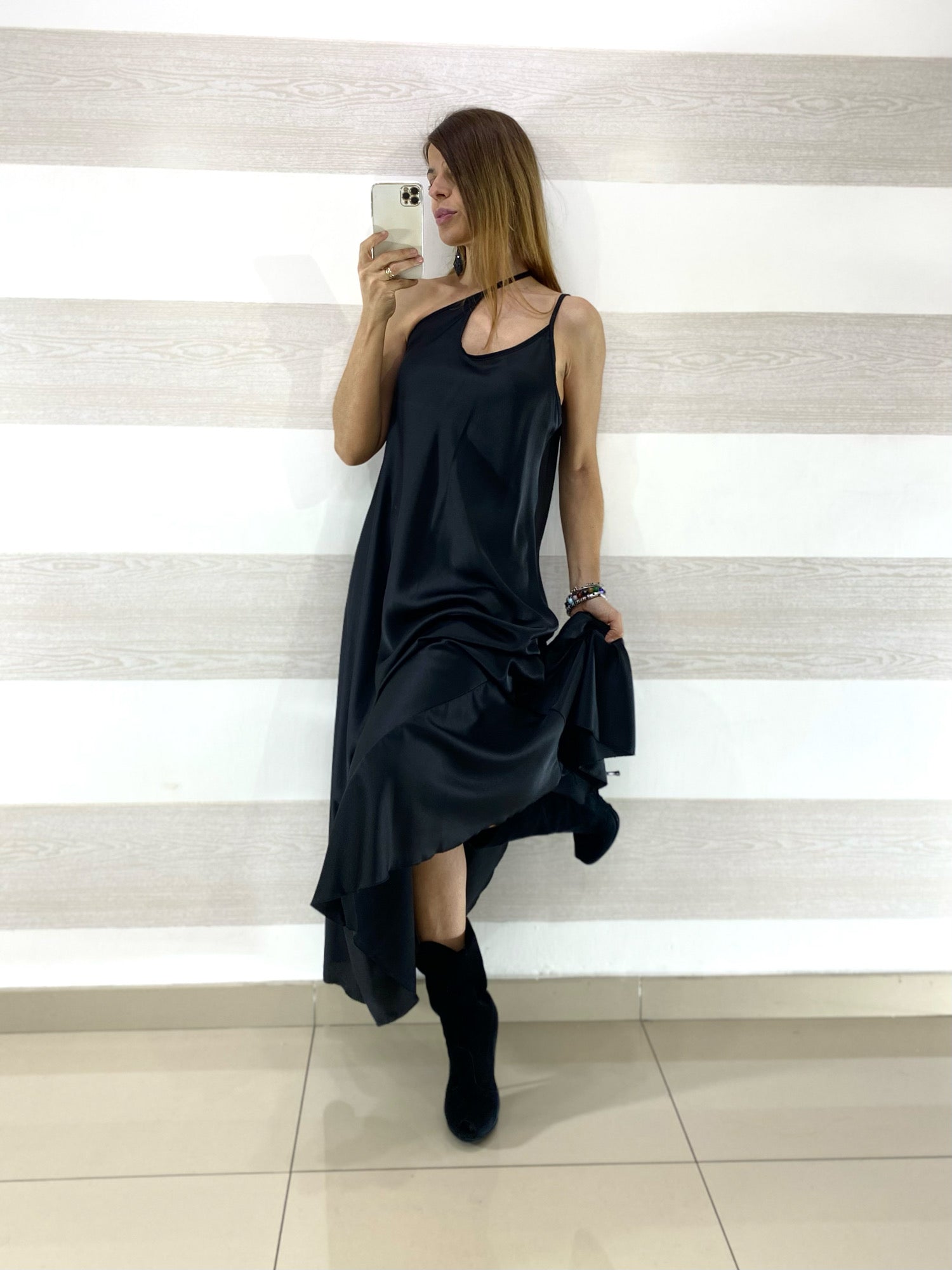 Vestito Flavia Satin Lungo Bretelline