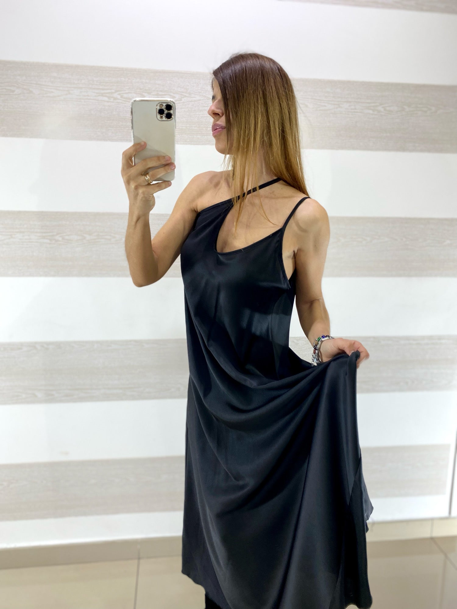 Vestito Flavia Satin Lungo Bretelline