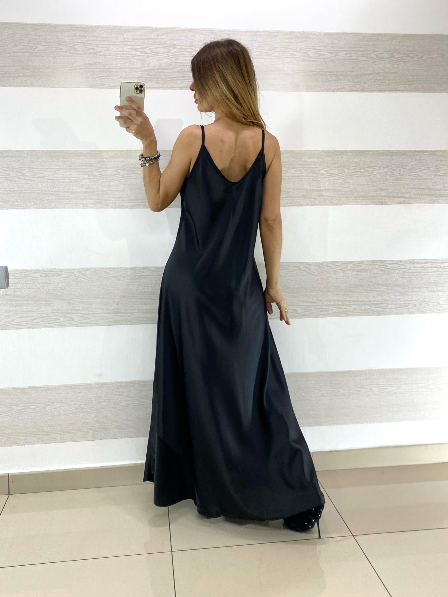 Vestito Flavia Satin Lungo Bretelline