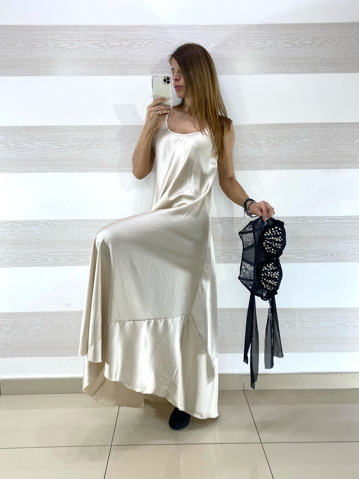 Vestito Flavia Satin Lungo Bretelline