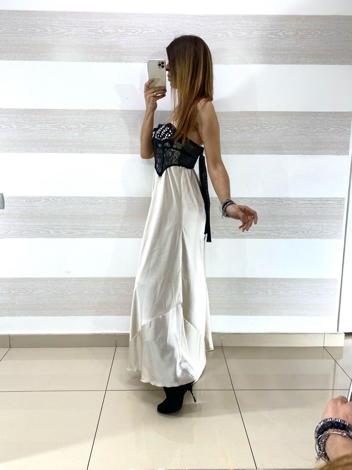 Vestito Flavia Satin Lungo Bretelline