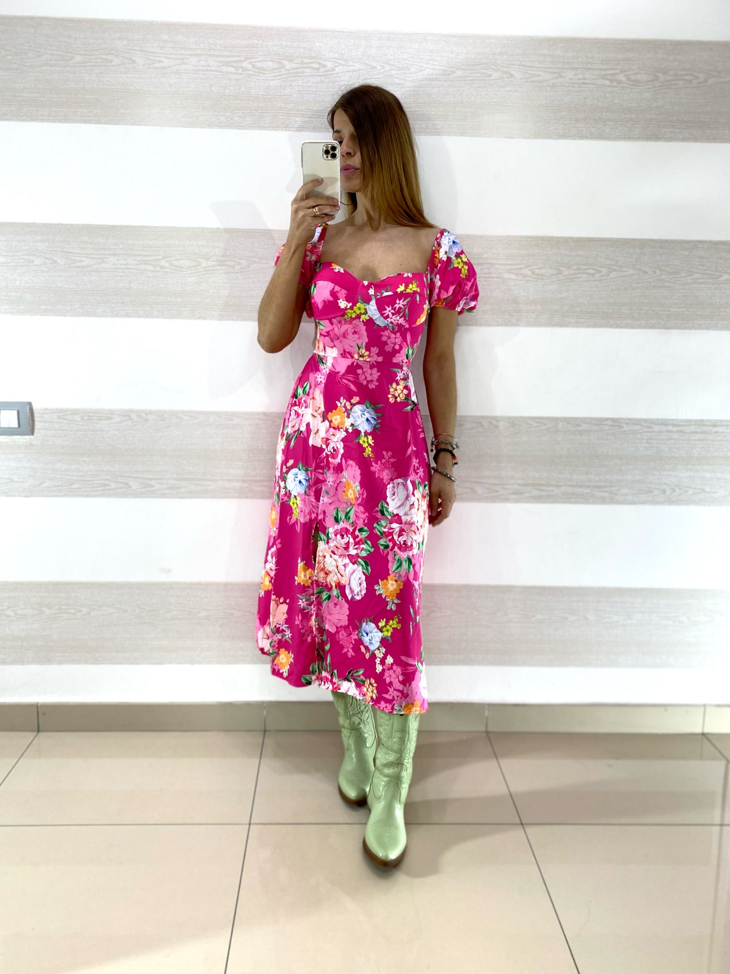 Vestito Frida a Fiori con Maniche Palloncino
