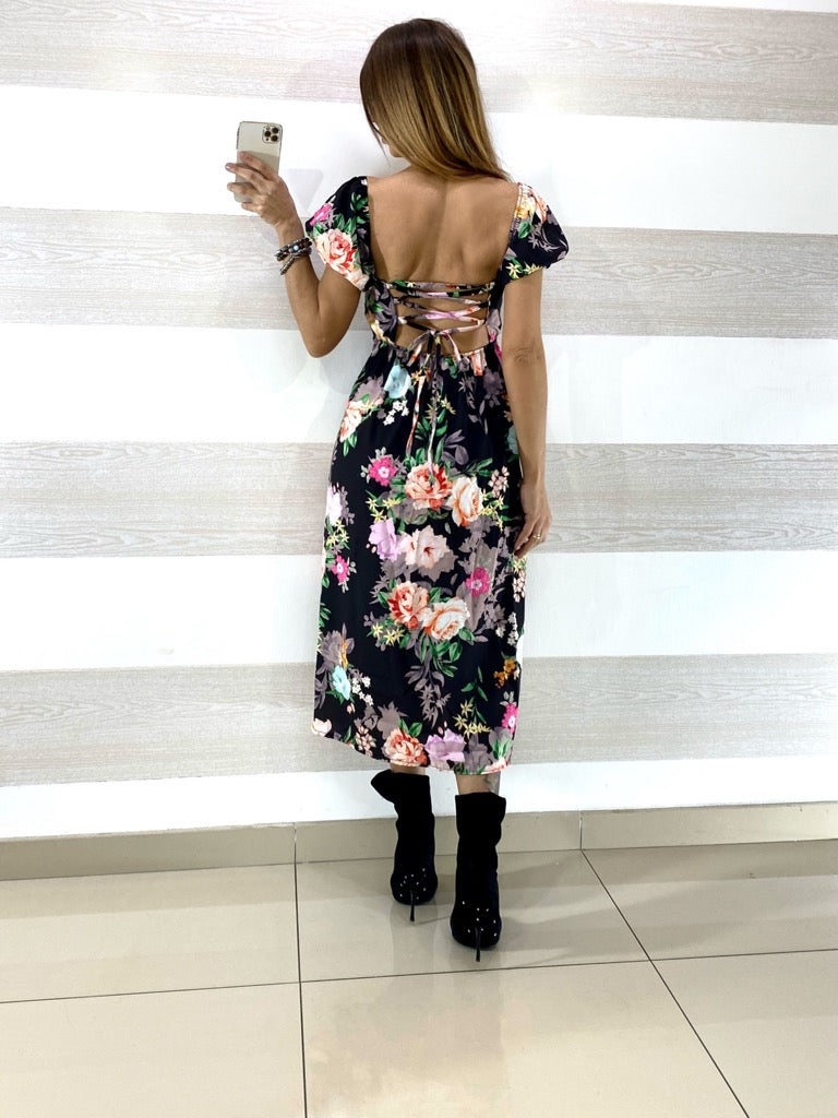 Vestito Frida a Fiori con Maniche Palloncino
