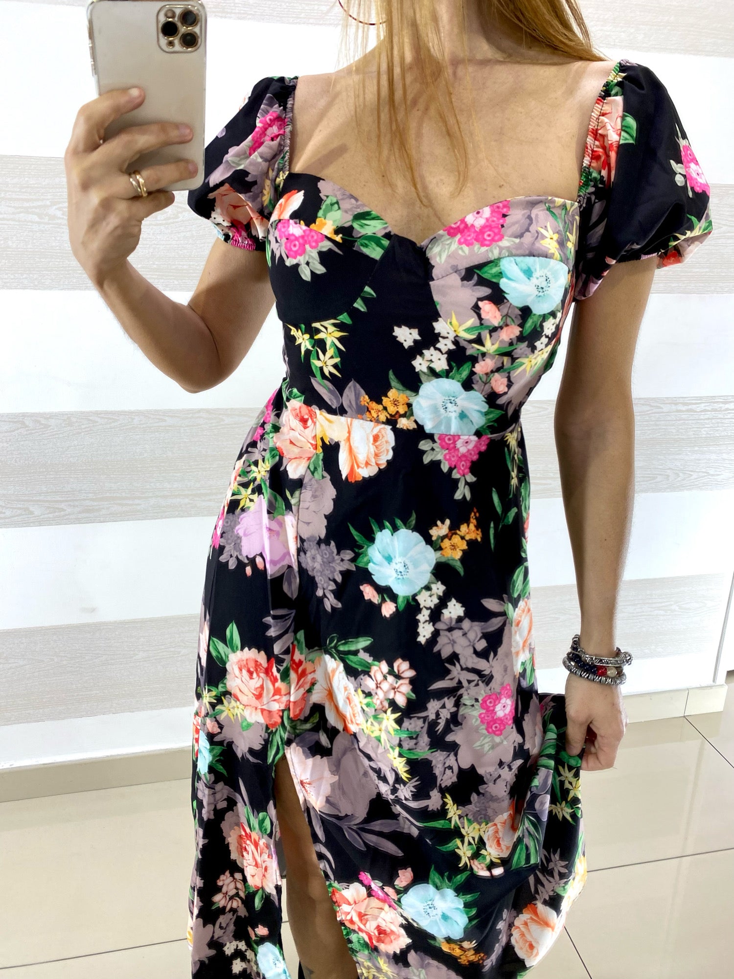 Vestito Frida a Fiori con Maniche Palloncino