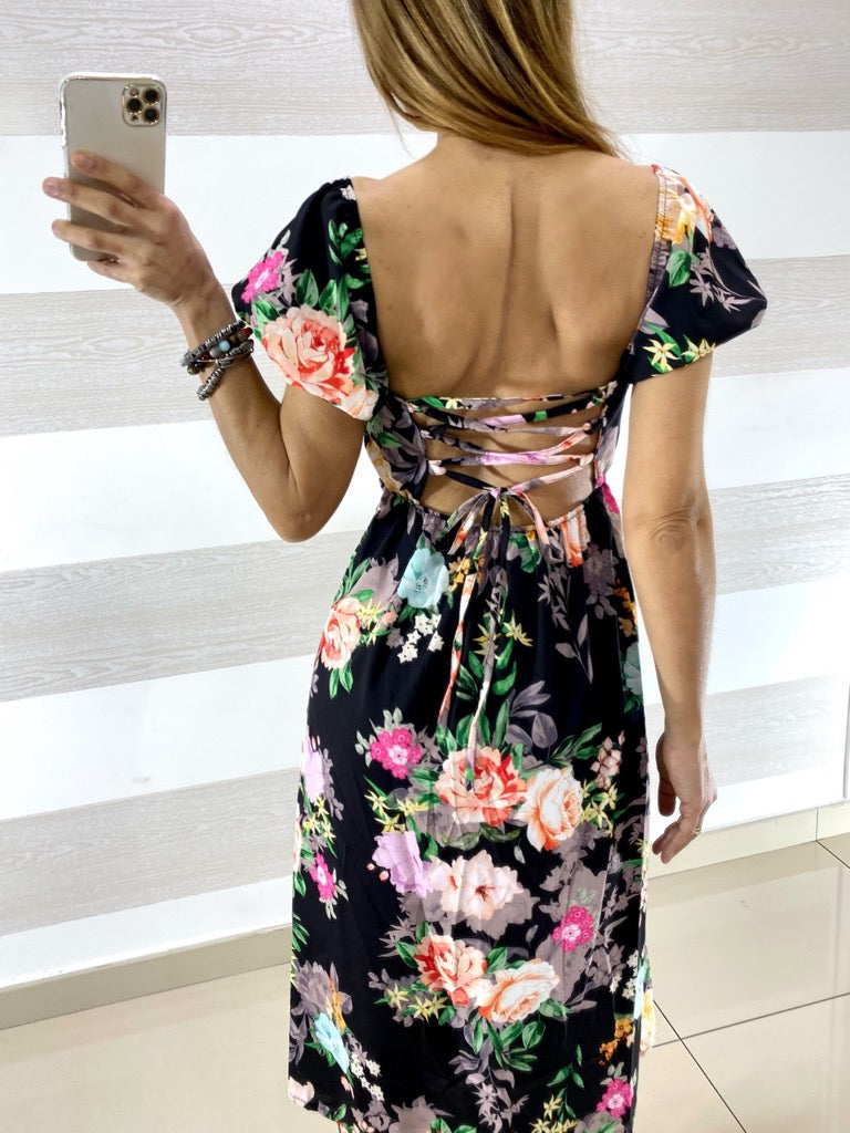 Vestito Frida a Fiori con Maniche Palloncino