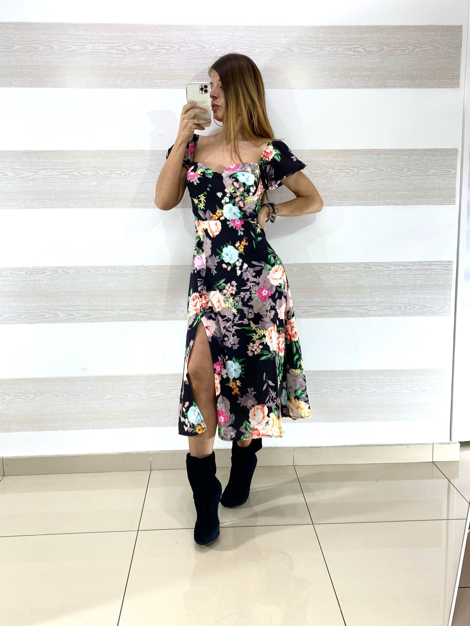 Vestito Frida a Fiori con Maniche Palloncino