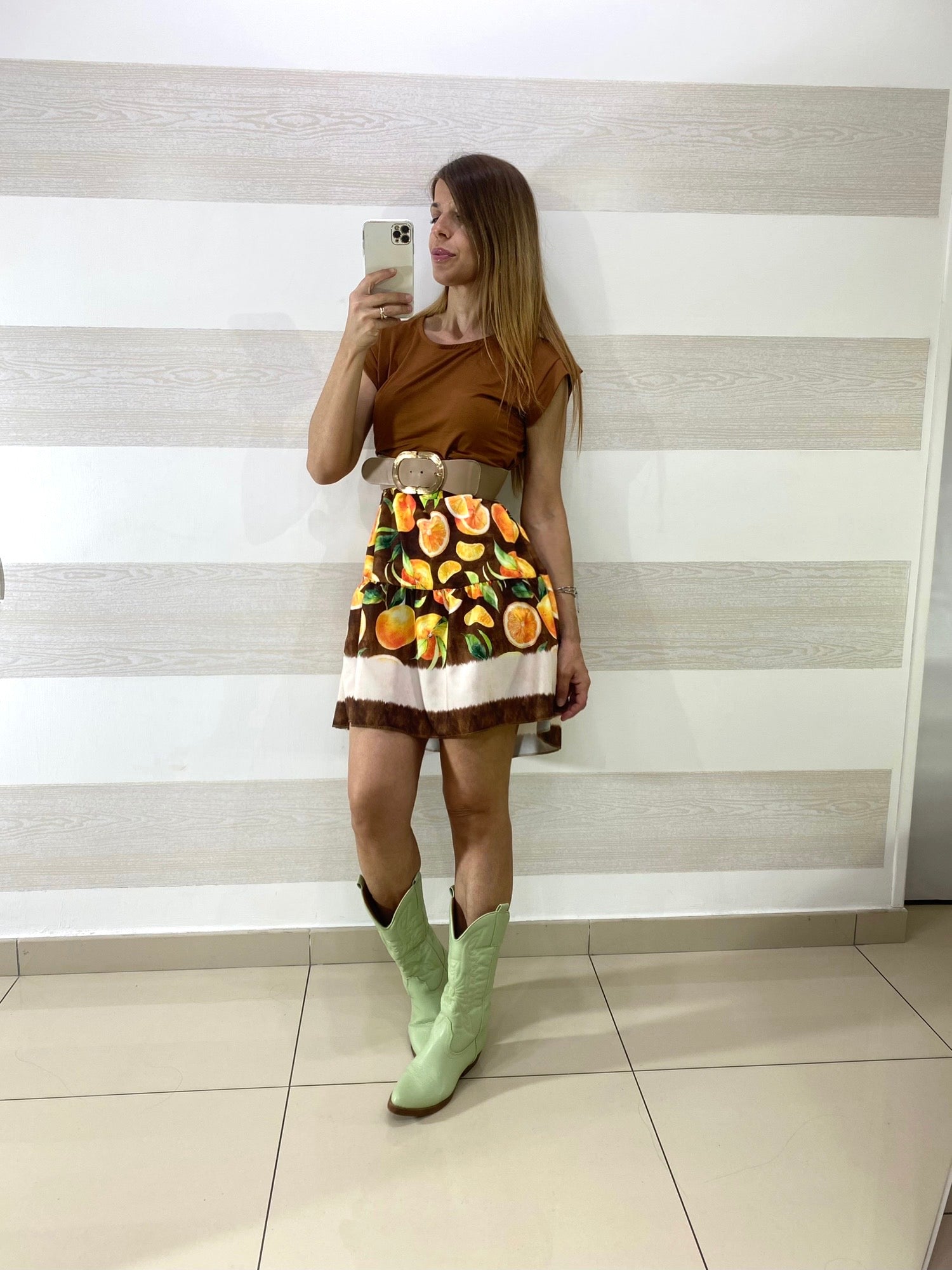 Vestito Fruit Svasato con Cinturino Incluso