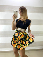 Vestito Fruit Svasato con Cinturino Incluso